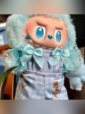 Sabrina Carpenter Labubu Overalls Short n Sweet Bow blue gingham accessory